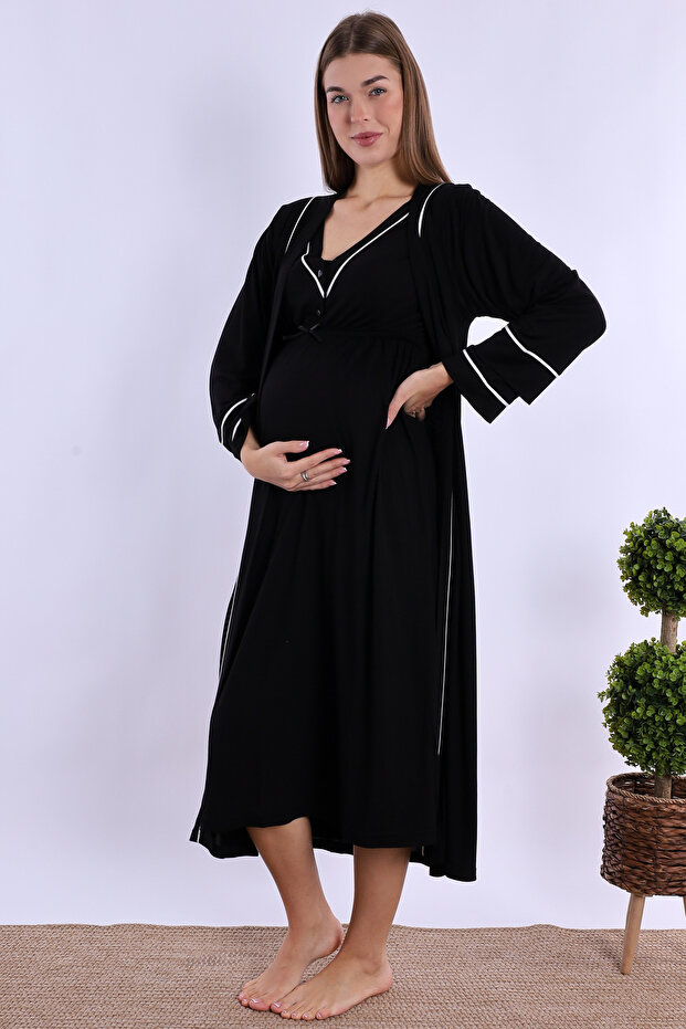 Maternity Maternity Nightgown Set with Effortt Black Dressing Gowns