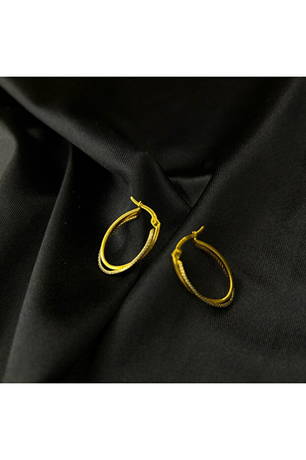 14 Ayar İki Desenli Küpe - 1