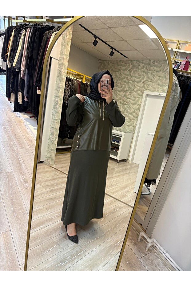 Deri Detay Elbise - 2