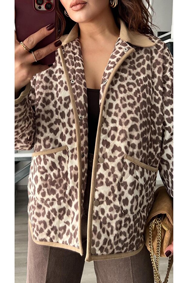 Leopard Pattern Quilted Lined Jacket - 2