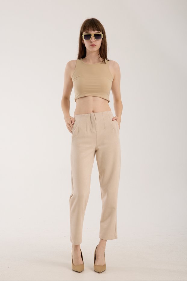 Suede Pants - Pencil Suede Pants with Pockets Model