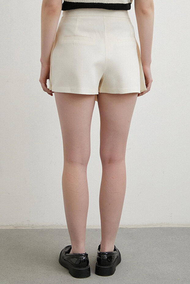 Pileli Şort Etek Ekru - 6