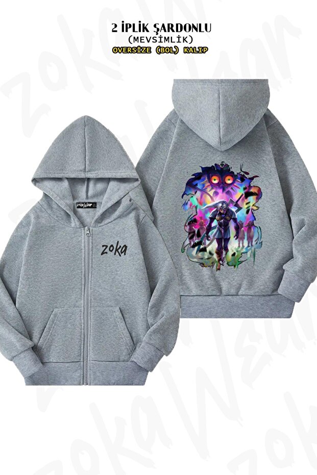 Unisex Majoras the Legend 0F.Zelda Printed Oversized Back Printed Zippered Hooded Cardigan