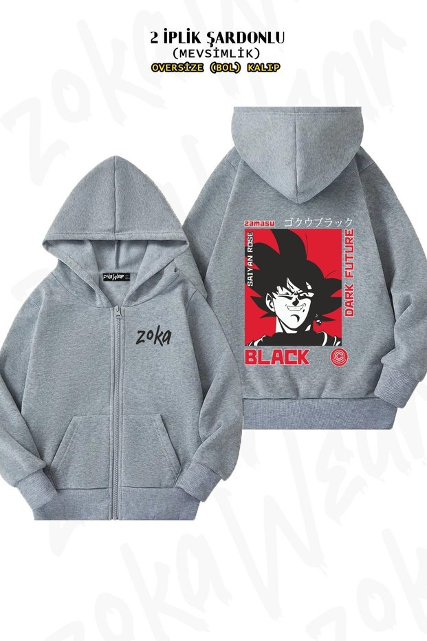 Unisex Dragon Ball Son Goku Super Saiyan Dark Printed Oversized Back Printed Zippered Hooded Cardigan
