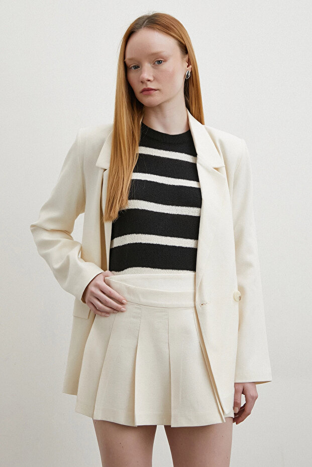 Pileli Şort Etek Ekru - 3