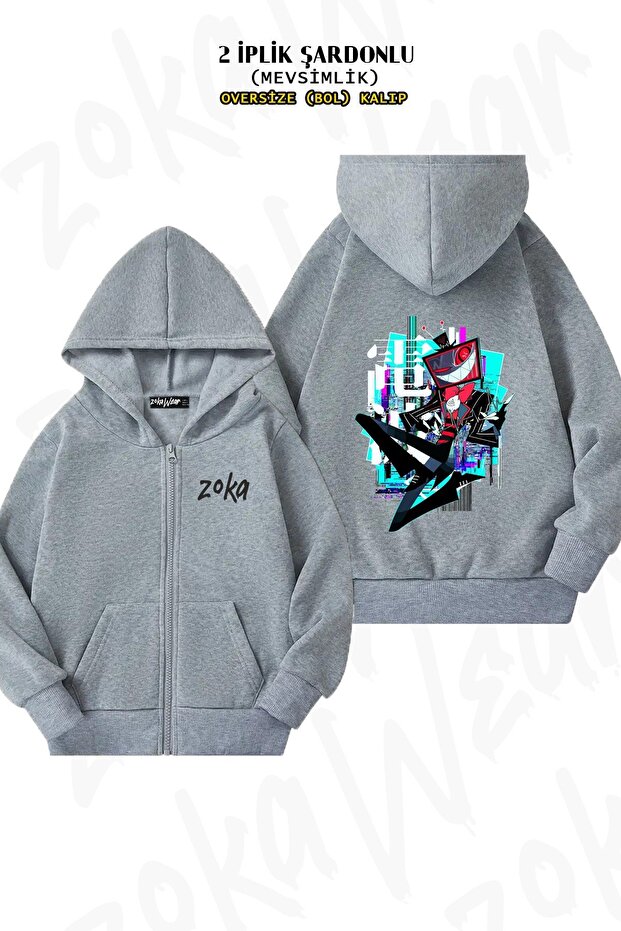 Unisex Vox Hazbin Hotel Printed Oversized Back Printed Zippered Hooded Cardigan