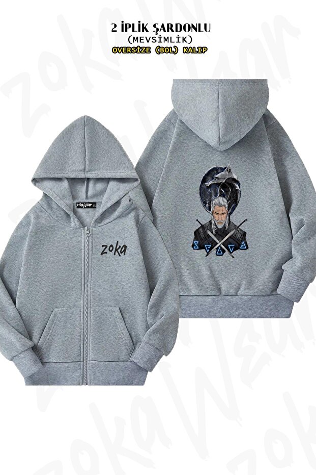 Unisex the Witcher V2 Printed Oversized Back Printed Zip Hooded Cardigan