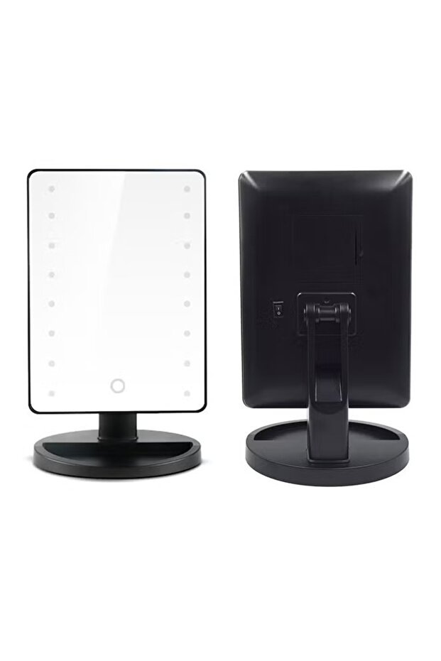 مرآة مكياج دوارة مع أضواء LED بيضاء سوداء - 3