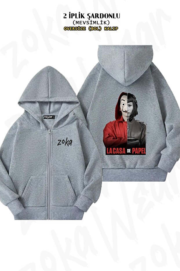 Unisex La Casa De Papel Half Tokio Printed Oversized Back Printed Zippered Hooded Cardigan
