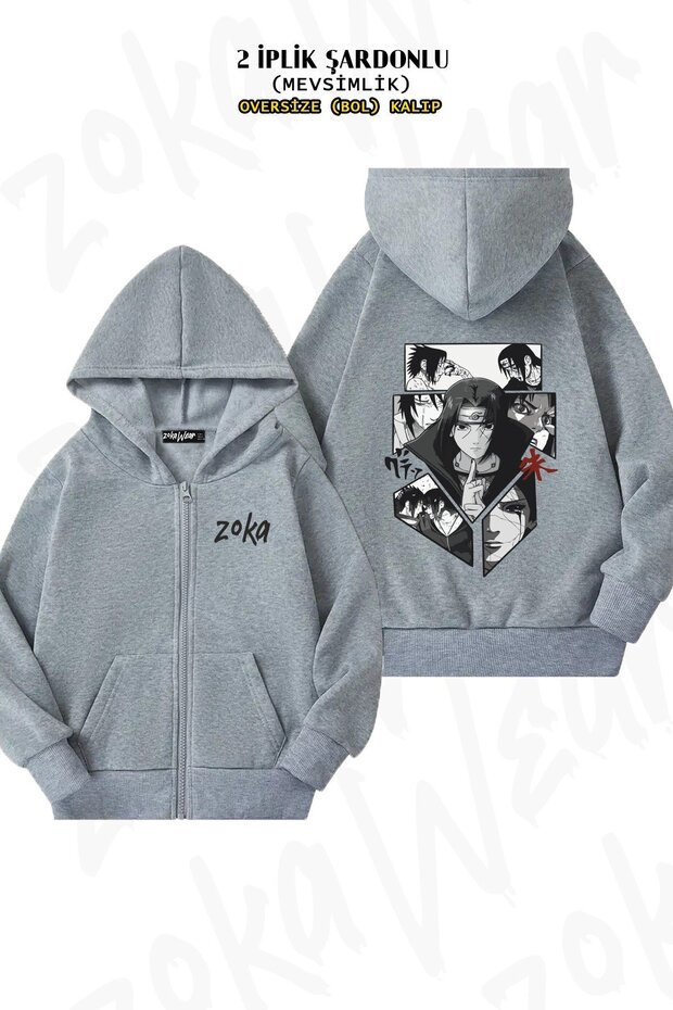 Unisex Uchiha Itachi Naruto V7 Printed Oversized Back Printed Zippered Hooded Cardigan