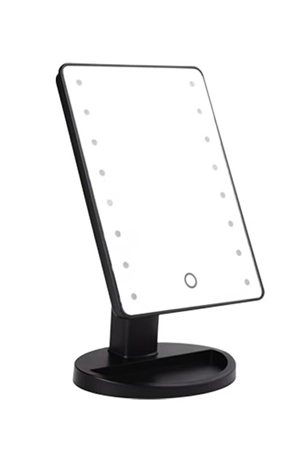 مرآة مكياج دوارة مع أضواء LED بيضاء سوداء - 2