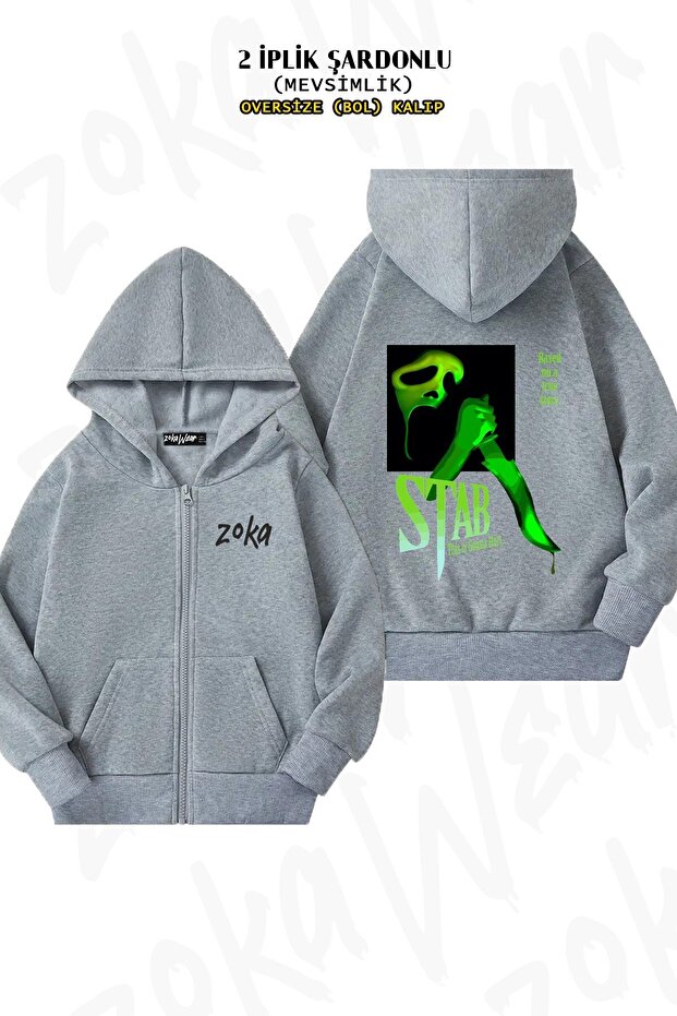 Unisex Stab (from the Scream Movie) Printed Oversized Back Printed Zippered Hooded Cardigan