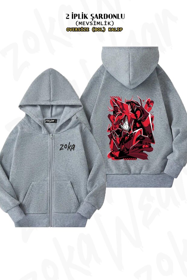 Unisex Hazbin Hotel Alastor Printed Oversized Back Printed Zip Hooded Cardigan