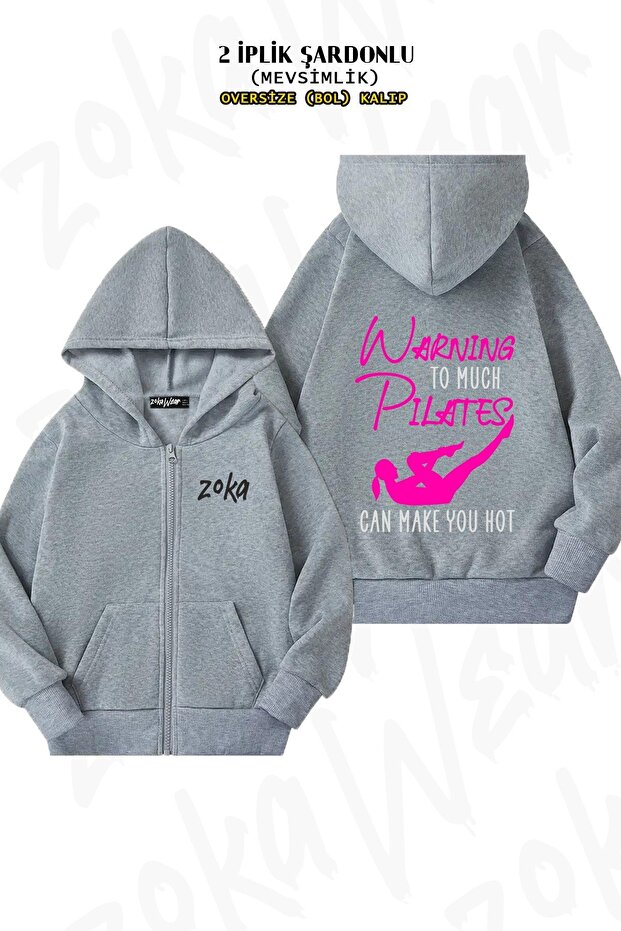 Unisex Pilates Special V2 Printed Oversized Back Printed Zip Hooded Cardigan