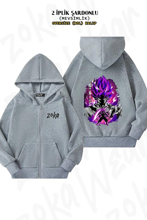 Unisex Dragon Ball Black Goku Original God Printed Oversized Back Printed Zippered Hooded Cardigan