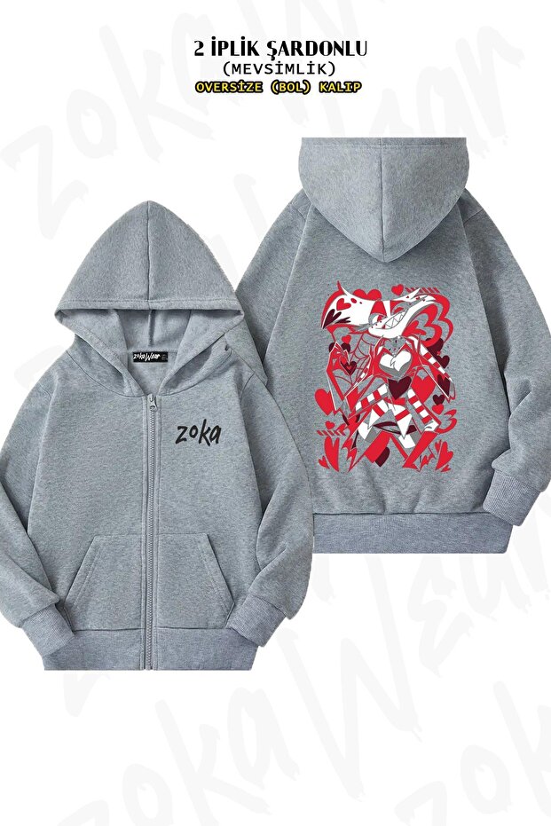 Unisex Hazbin Hotel Angel Dust2 Printed Oversized Back Printed Zip Hooded Cardigan