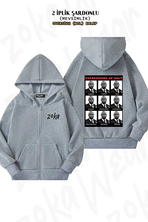 Unisex Expressions of Captain Holt Printed Oversized Back Printed Zip Hooded Cardigan