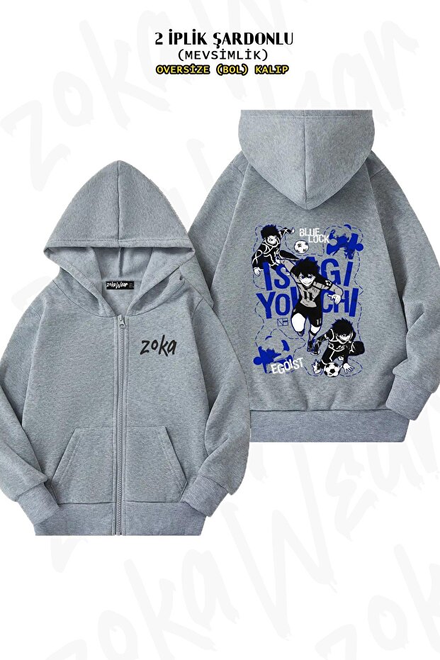 Unisex Isagi Yoichi Blue Lock Printed Oversized Back Printed Zippered Hooded Cardigan