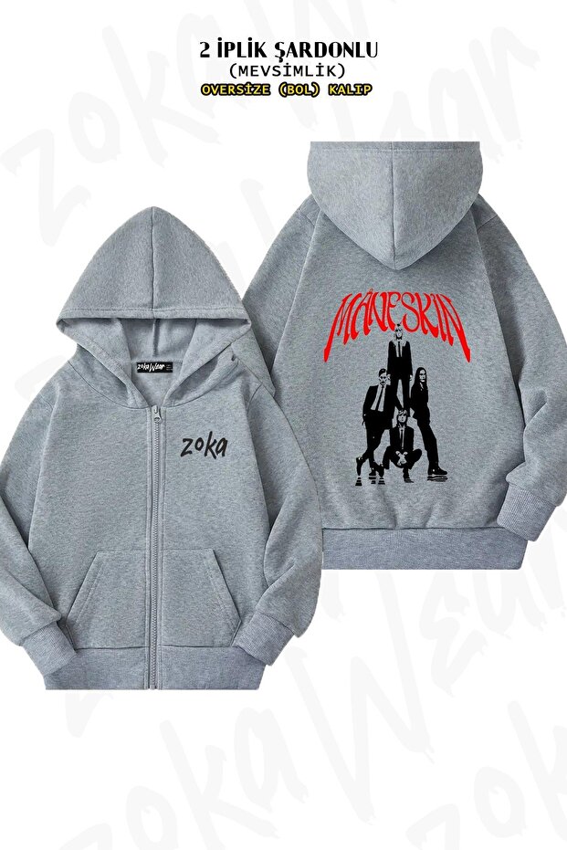 Unisex Cover Band Maneskin Printed Oversized Back Printed Zippered Hooded Cardigan