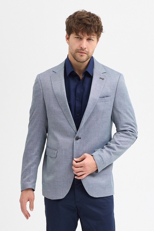 Piramo Men's Navy Blue Polyviscon Fabric Elbow Slim Fit Sports Blazer Jacket
