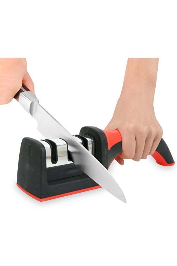 MOMENT MOMENT 3 in 1 Knife Sharpener with Easy-Grip Handle and Non-Slip Rubber Base, 3-Stage Sharpe