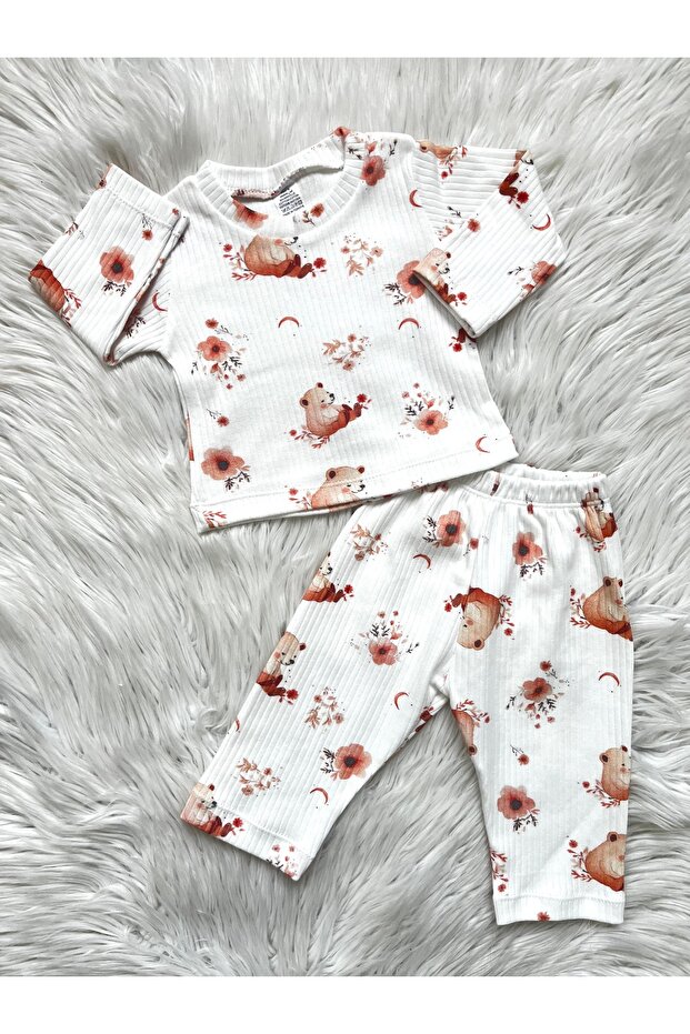 Cute Bear Design Girl's Double Baby Set Pajamas