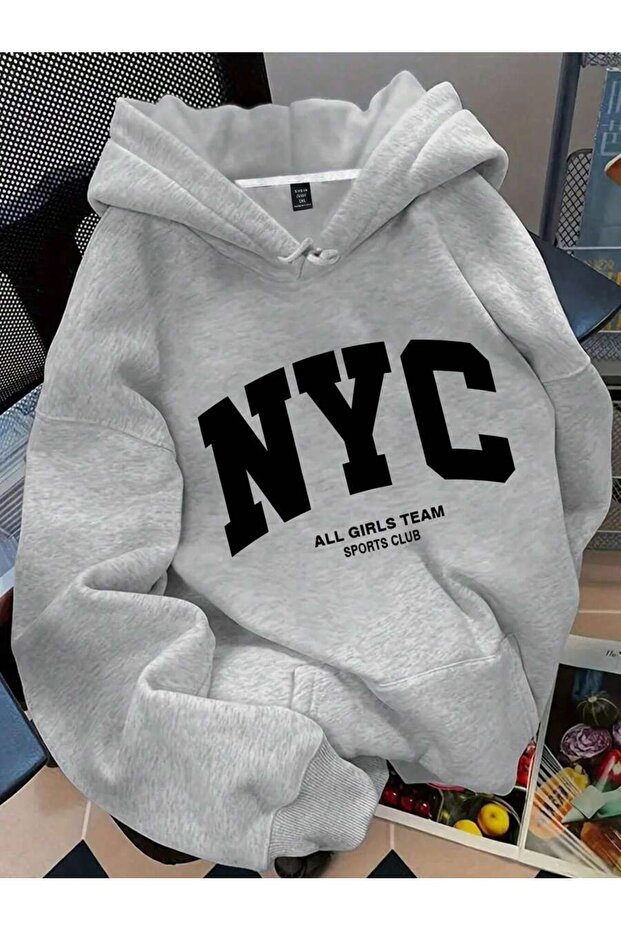 Nyc Printed Hooded Oversize Sweatshirt