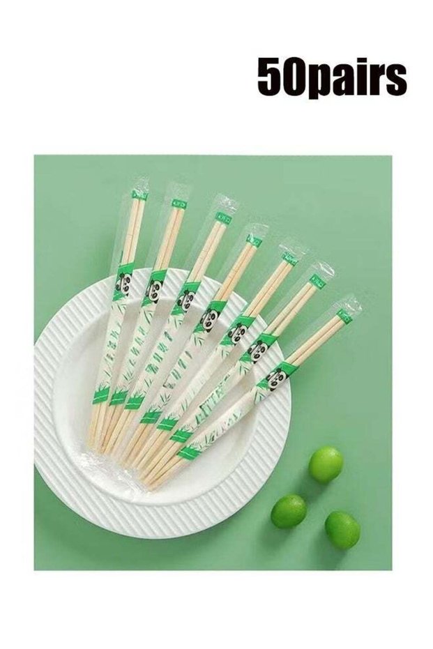 50 Pairs Individually Wrapped Disposable Bamboo Chopsticks 20CM