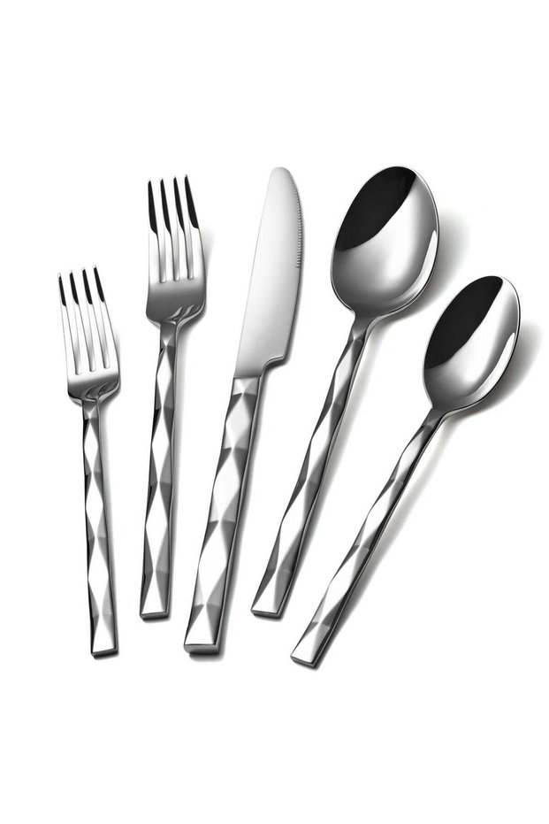 Silverware Set, 5 Piece Stainless Steel Flatware Cutlery Set, Stainless Steel Polished, Mirror Finish, Dishwasher Safe, for Home, Camping, Party, Healthy And Durable (Sliver)