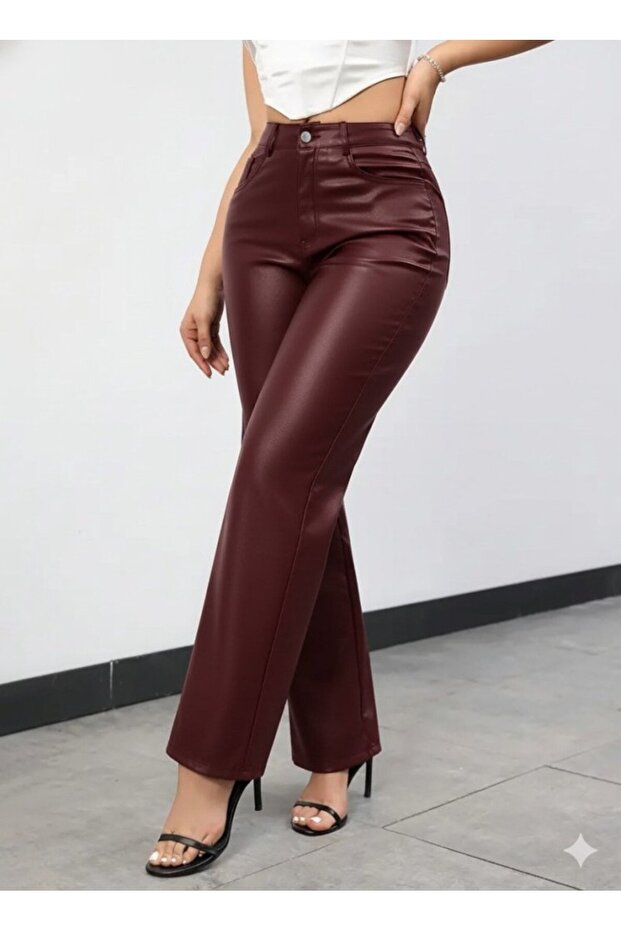 Women's High Waist Pocket Leather Pants