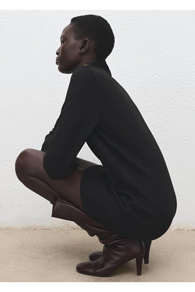 Düğmeli triko elbise - 7