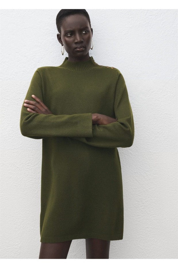 Düğmeli triko elbise - 1