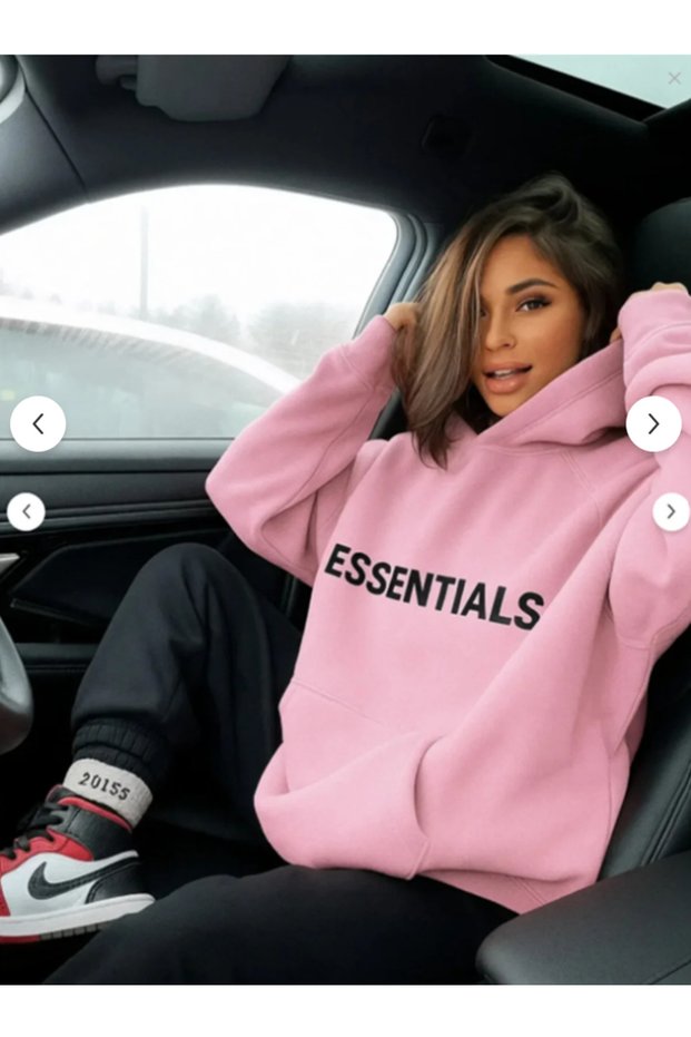 Unisex Black Essential Sweatshirt Hoodie-Oversize ESSN 8923 Hoodie Gray Pink White Sweat
