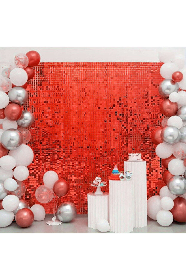 Nrzsnt Red Color Rectangular Cut Shiny Glitter Look Backdrop Curtain Decor (212553) 1X2 Meter - 1