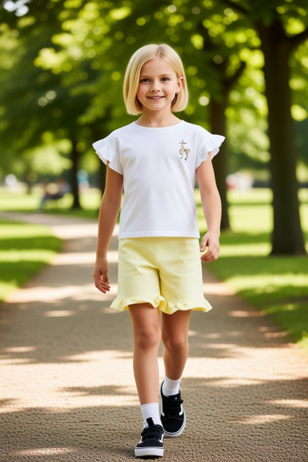 Girl's Cute Animal Figured Sleeveless t Shirt and Ruffled Shorts Set Quality Stylish Comfortable