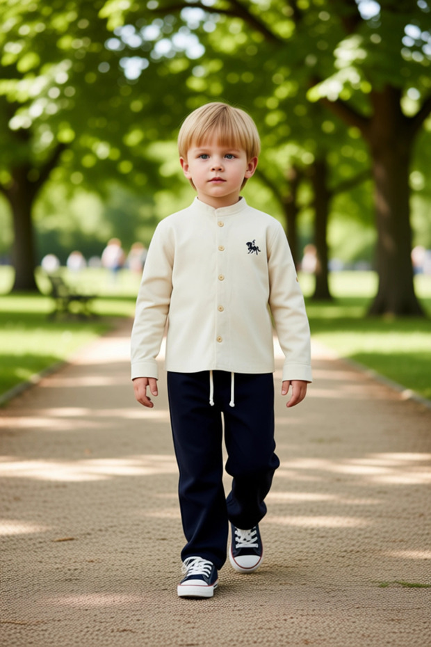 Judge Collar Embroidered Shirt and Flexible Waist Woven Pants Boys' Top and Bottom Set Quality Stylish Comfortable