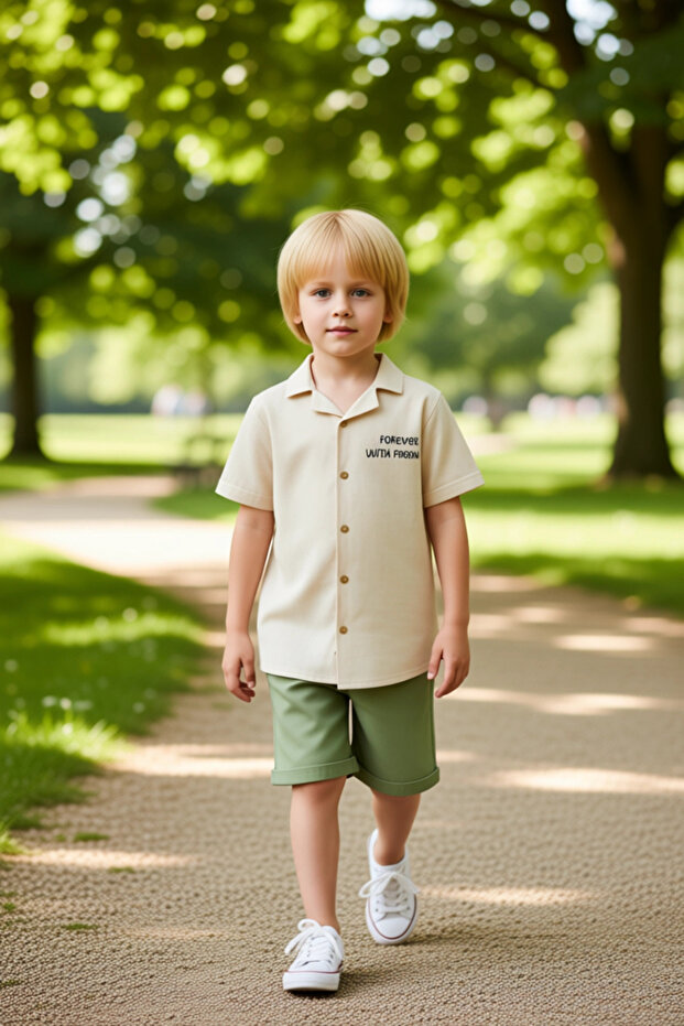 Boys' Top-Bottom Cotton Comfortable Shirt and Shorts Set Ideal for Summer Days Quality Stylish Comfortable