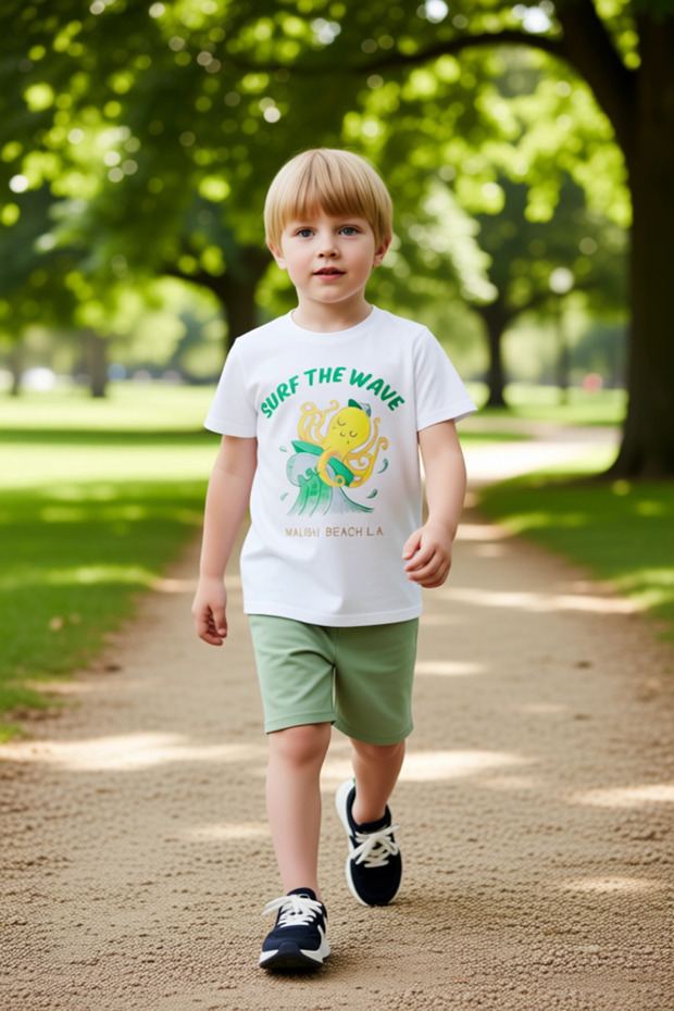 Boys' Printed Crew Neck Short Sleeve Top and Shorts Set Quality Stylish Comfortable