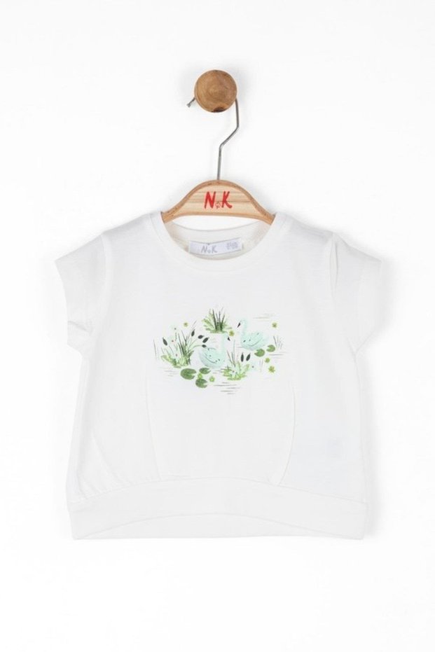 Girl's 1-4 Years Old Swan T-Shirt 36624 Ecru