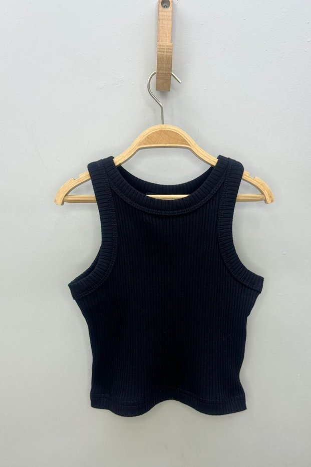 Girl's 5-14 Years Halter Neck Ribbed Knit Crop 4180 Black
