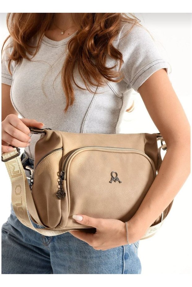 Mega Polo Club of Colors Soft Tan Faux Leather Multi-Compartment Shoulder Bag