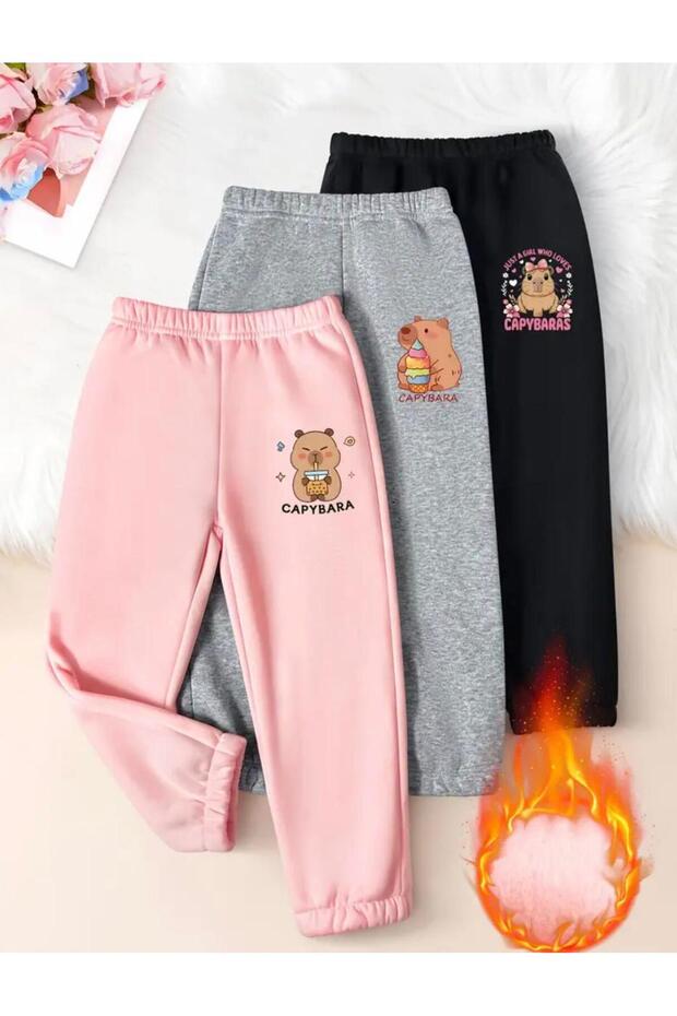 Girls' 3-Piece Cappybara Printed Tracksuit Bottoms