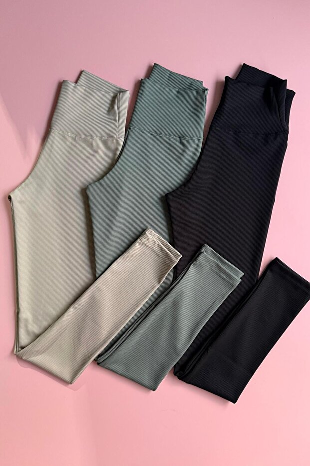 Form Class 3-Pack | Women's High-Waist Cream, Black, and Mint Green Long, Shaping Ribbed Knit Leggings
