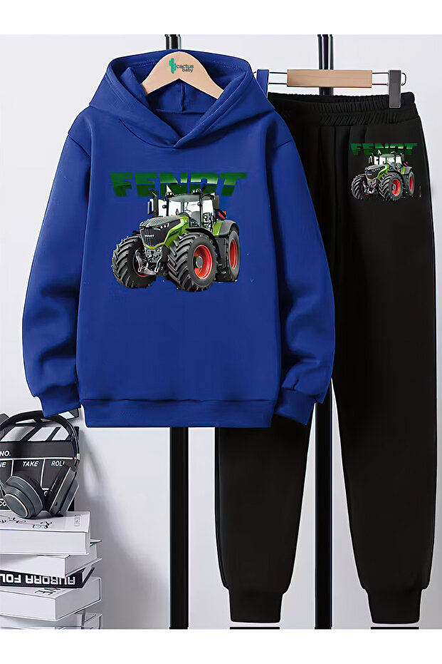بغطاء رأس طقم سويت شيرت للأطفال مكون من قطعتين من القطن ذو 3 خيوط TRACTOR