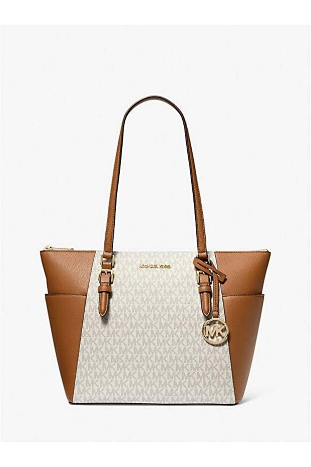 Charlotte Large Logo and Leather Top-Zip Tote Bag