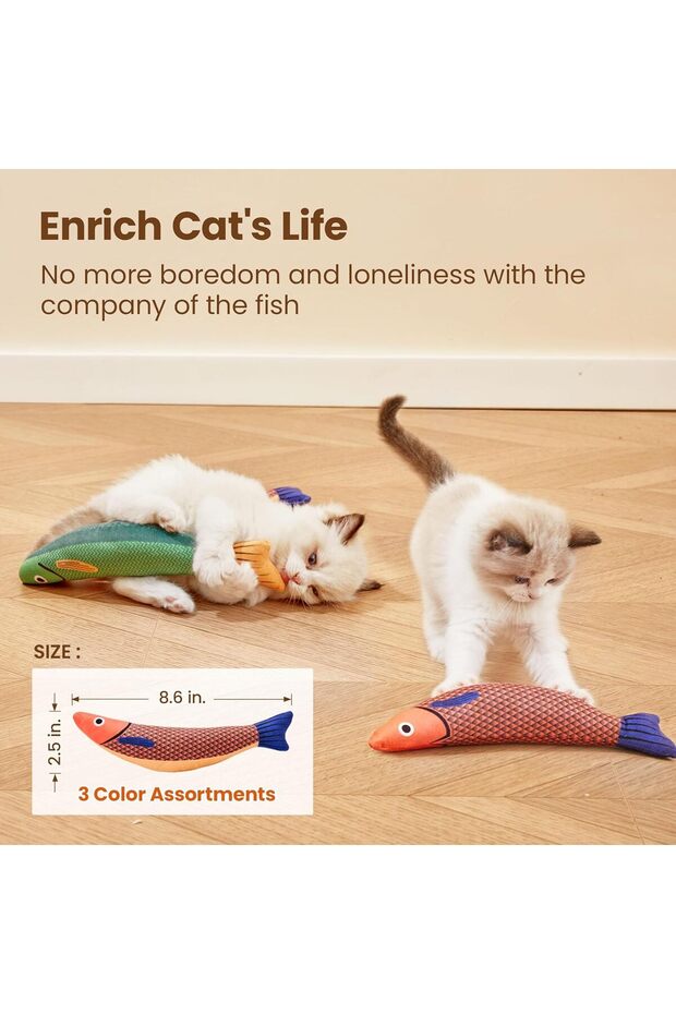 Cat Fish Kicker Toys, 3-Pack Soft Durable Catnip Toys, 9.4 in - 2