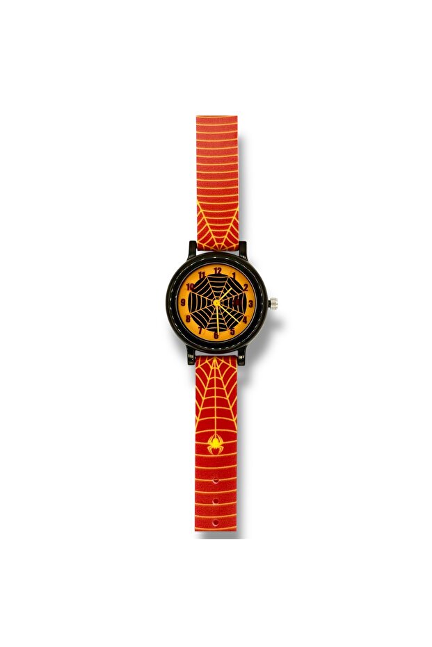 Fm Analog Children's Watch with Spider Web Figure Yellow Red