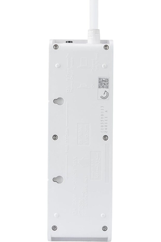 13A Power Cord Extension — 3 Sockets, 5 m, Overload Protection - 6