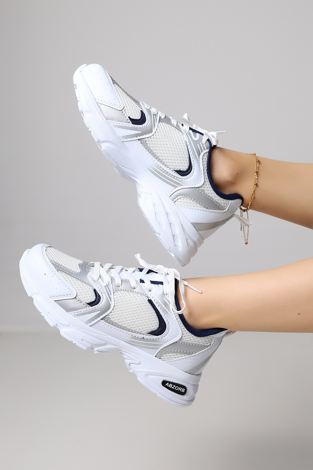 White Mesh Women's Sneakers – Navy Detailed, Stylish and Comfortable Sneakers Model