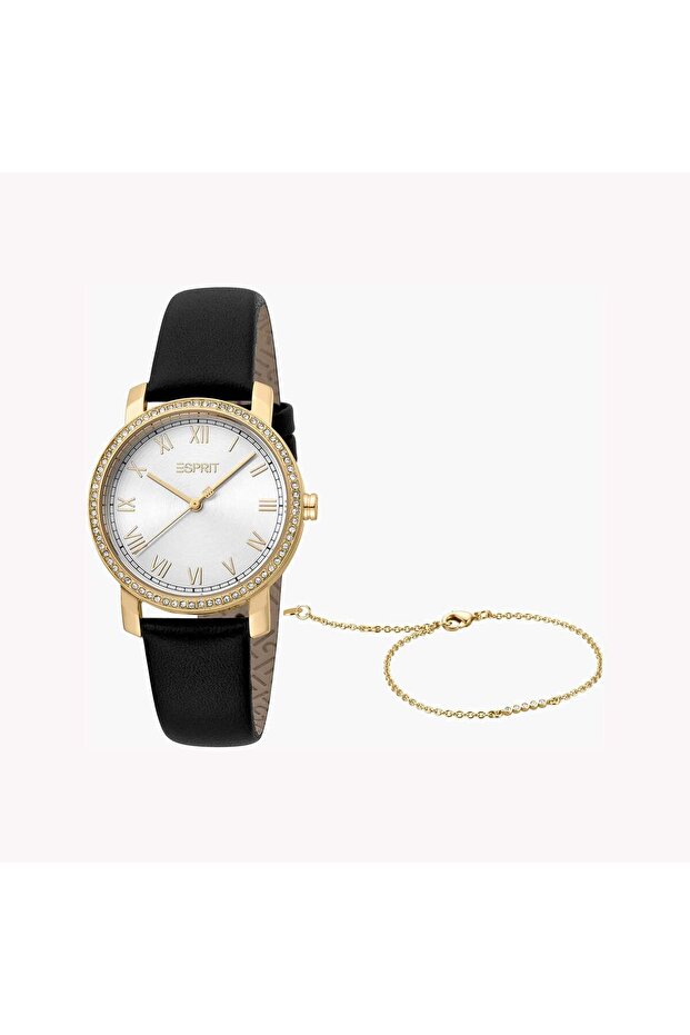 Women's Black Leather Watch, Silver Dial | Es1l197m0015